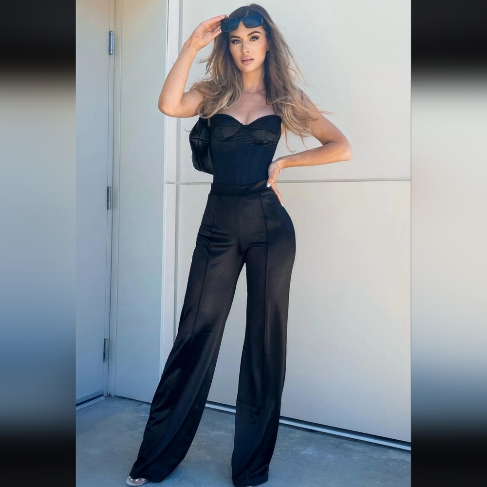 Satin black pant set